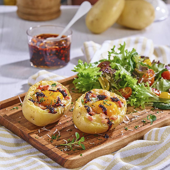 Papas Rellenas de Huevo con Jamón y Queso