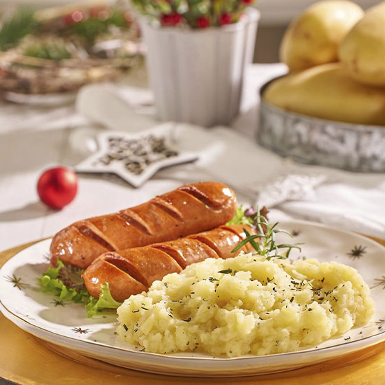 Salchicha Alemana con Puré de Papa con Manzana